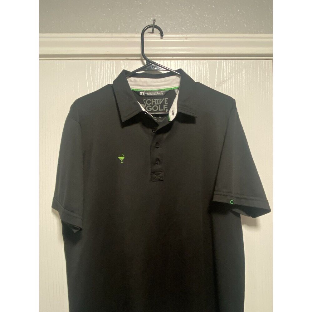 Travis Mathew Polo Shirt Mens Large Black Chive Golf Performance Preppy Bird